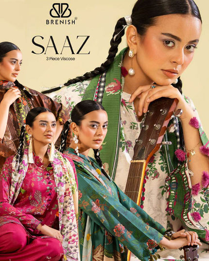 Digital Printed Viscose Bana Dora 3PC Unstitched - Saaz