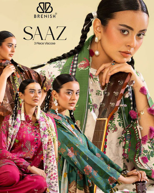 Digital Printed Viscose Bana Dora 3PC Unstitched - Saaz