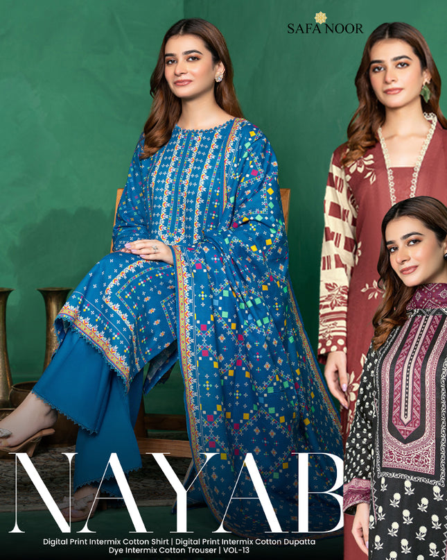 Digital Printed Intermix Cotton 3PC Unstitched Nayab Vol-13