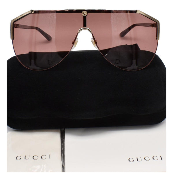 GUCCI GG0584S 003 Gold Havana Sunglasses Red Lens