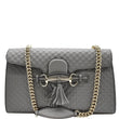 GUCCI Emily Medium GG ssima Leather Chain Shoulder Bag 449635 Gray