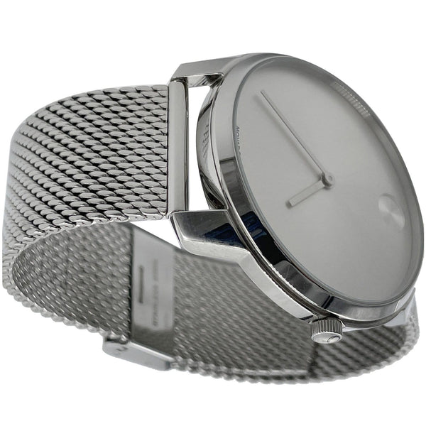 MOVADO Bold Thin Swiss Stain Steel Mesh Band Watch Grey Dial 42MM