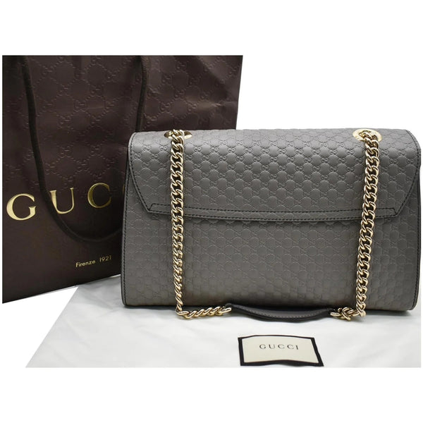 GUCCI Emily Medium GG ssima Leather Chain Shoulder Bag 449635 Gray