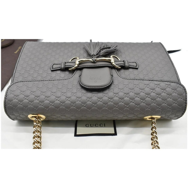 GUCCI Emily Medium GG ssima Leather Chain Shoulder Bag 449635 Gray