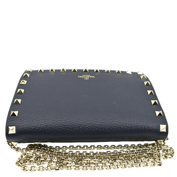 VALENTINO Garavani Rockstud Envelope Leather Chain Crossbody Bag Navy Blue