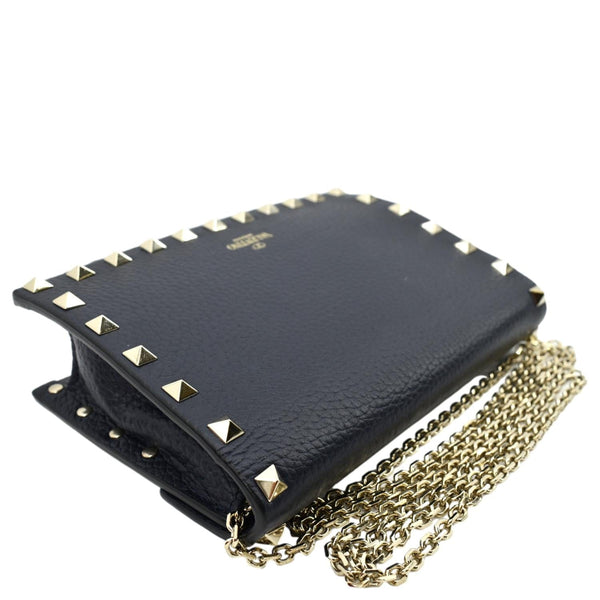 VALENTINO Garavani Rockstud Envelope Leather Chain Crossbody Bag Navy Blue