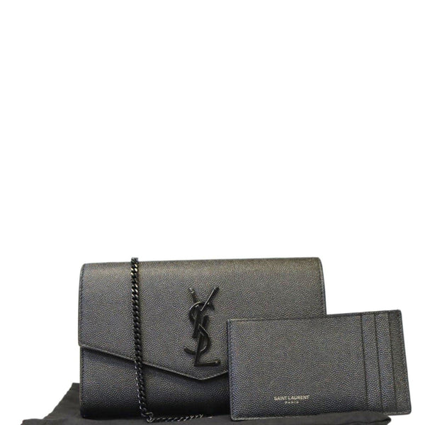 YVES SAINT LAURENT Uptown Grain De Poudre Embossed Leather Crossbody Chain Wallet Black